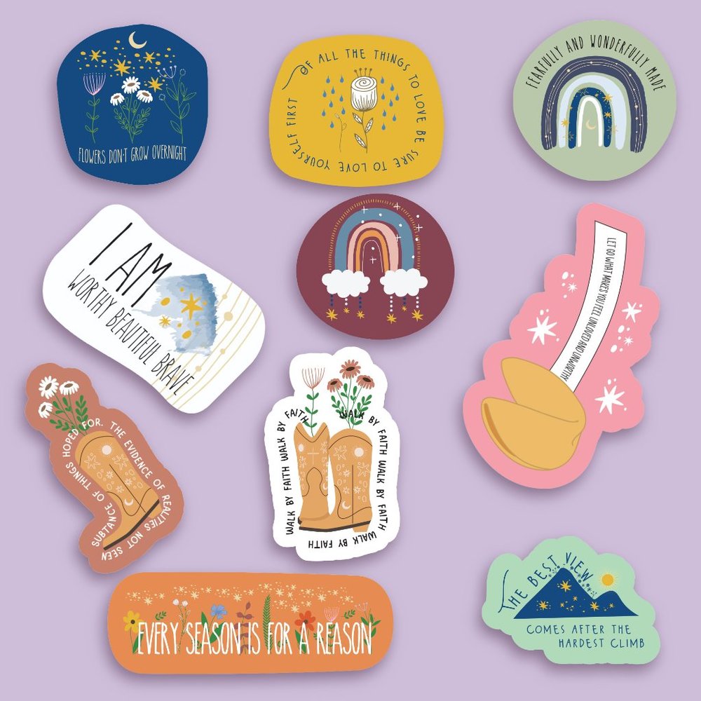 10 Affirmation Stickers GLOSSY (MED size set)